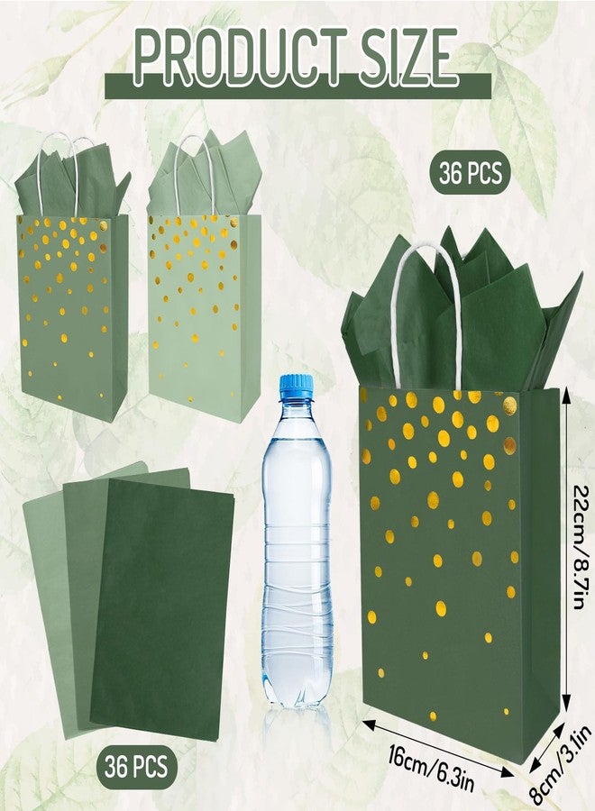 FYSUIMU 36 Pcs Sage Green Paper Gift Bags with Tissue Paper Foil Gold Polka Dots Party Favor Bags with Handle Gradient Goodie Candy Treat Bag for Mother's Day Wedding Baby Shower One Lucky Duck Patry - Image 2